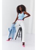 Pantaloni de dama din denim evazat crem 6114 - Magazin online - Boutique